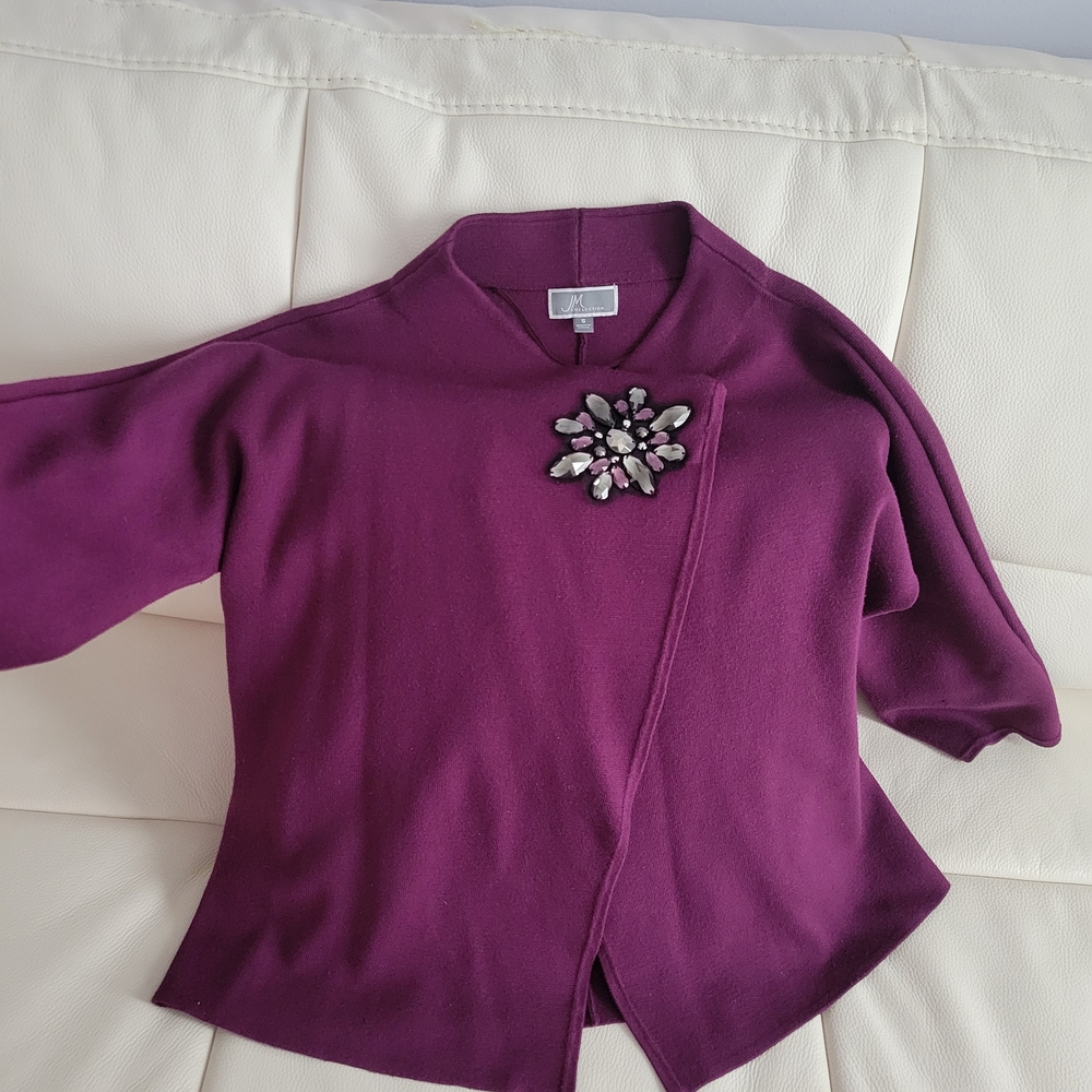 JM Collection Purple Blouse with Floral Accent